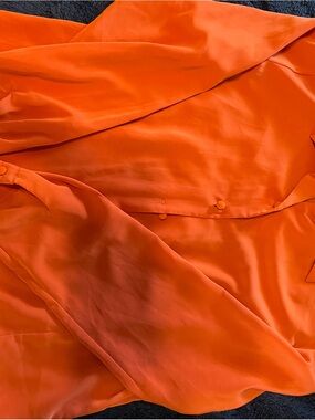 Bright OrangeFlowy Blouse - Women's Long Sleeve